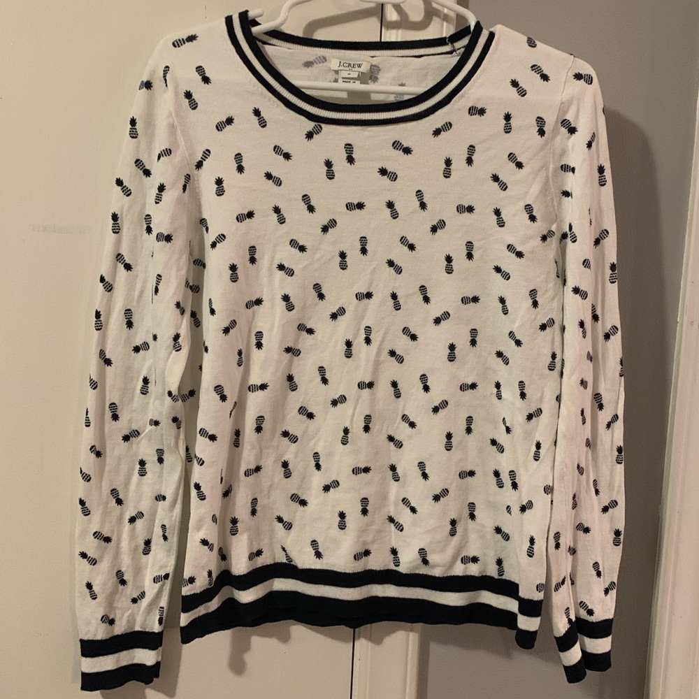 J. Crew White Crewneck Sweater with Black Pineapple Print